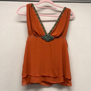 Women's SPY Zone exchange Burnt Orange Tank Top with Teal Embellishments, Size M